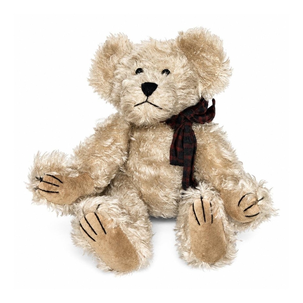 1997 Boyds Bears Uncle Gus 12" Mohair Teddy Bear Jointed w/ Hang Tag Plaid Bow